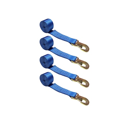 Tie 4 Safe 2" x 10' Wheel Lasso Lift Strap w/ Flat Snap Hook Tow Dolly Blue, 4PK TWS21-2510-M3-BU-C-4